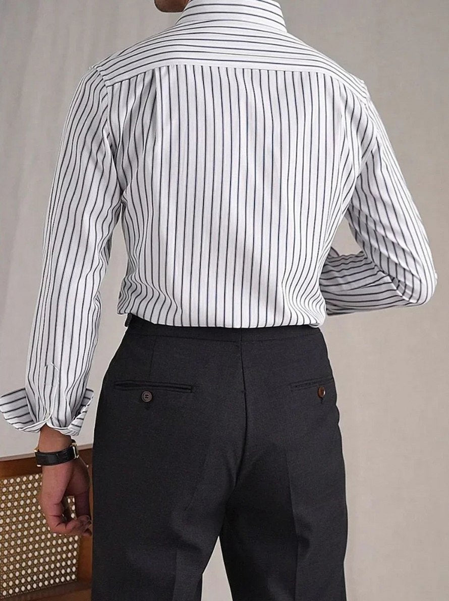 Striped Point Collar Dress Shirt