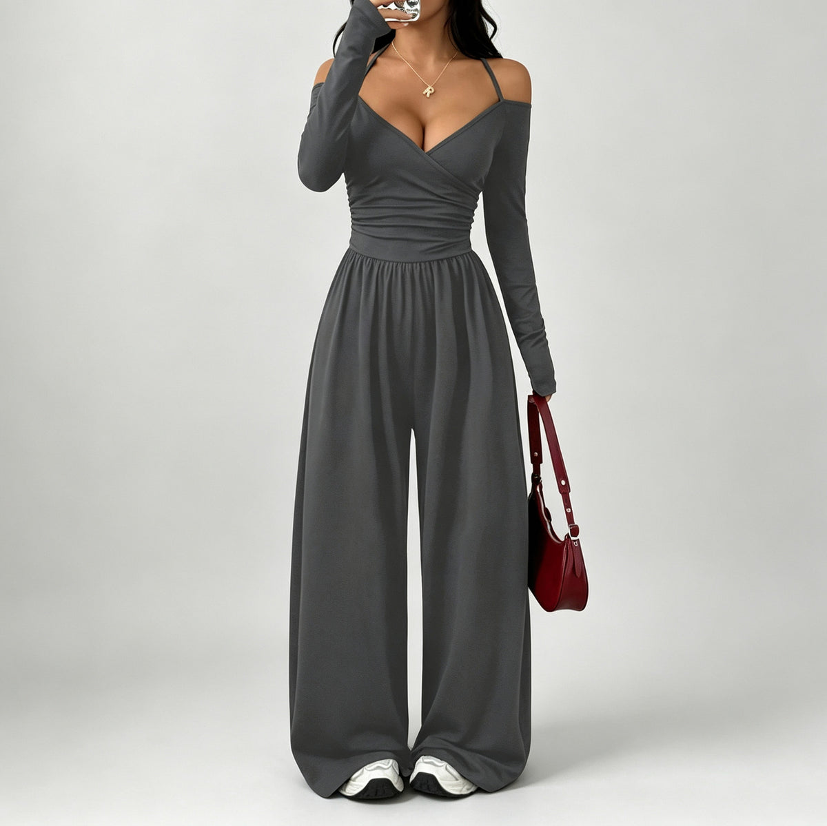 Cold Shoulder Long Sleeve Jumpsuit