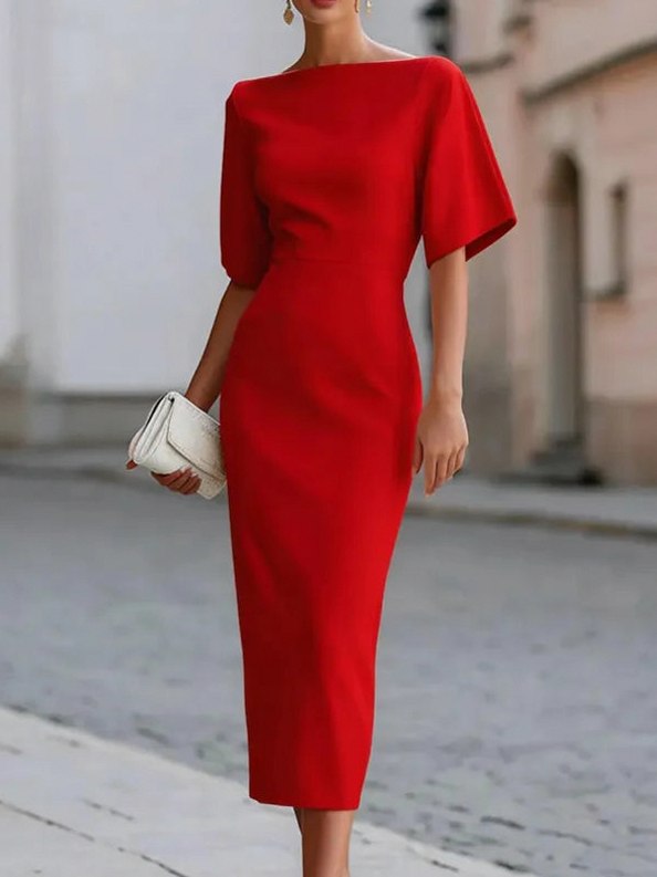 Fitted Short Sleeve Midi Dress