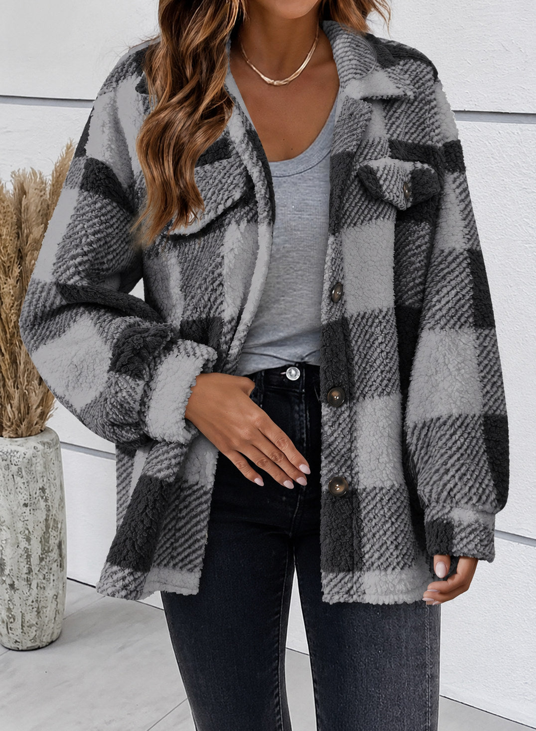 Fleece Plaid Long Sleeve Shacket