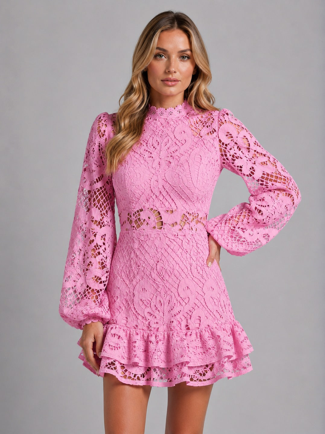 Lace Long Sleeve Mini Dress