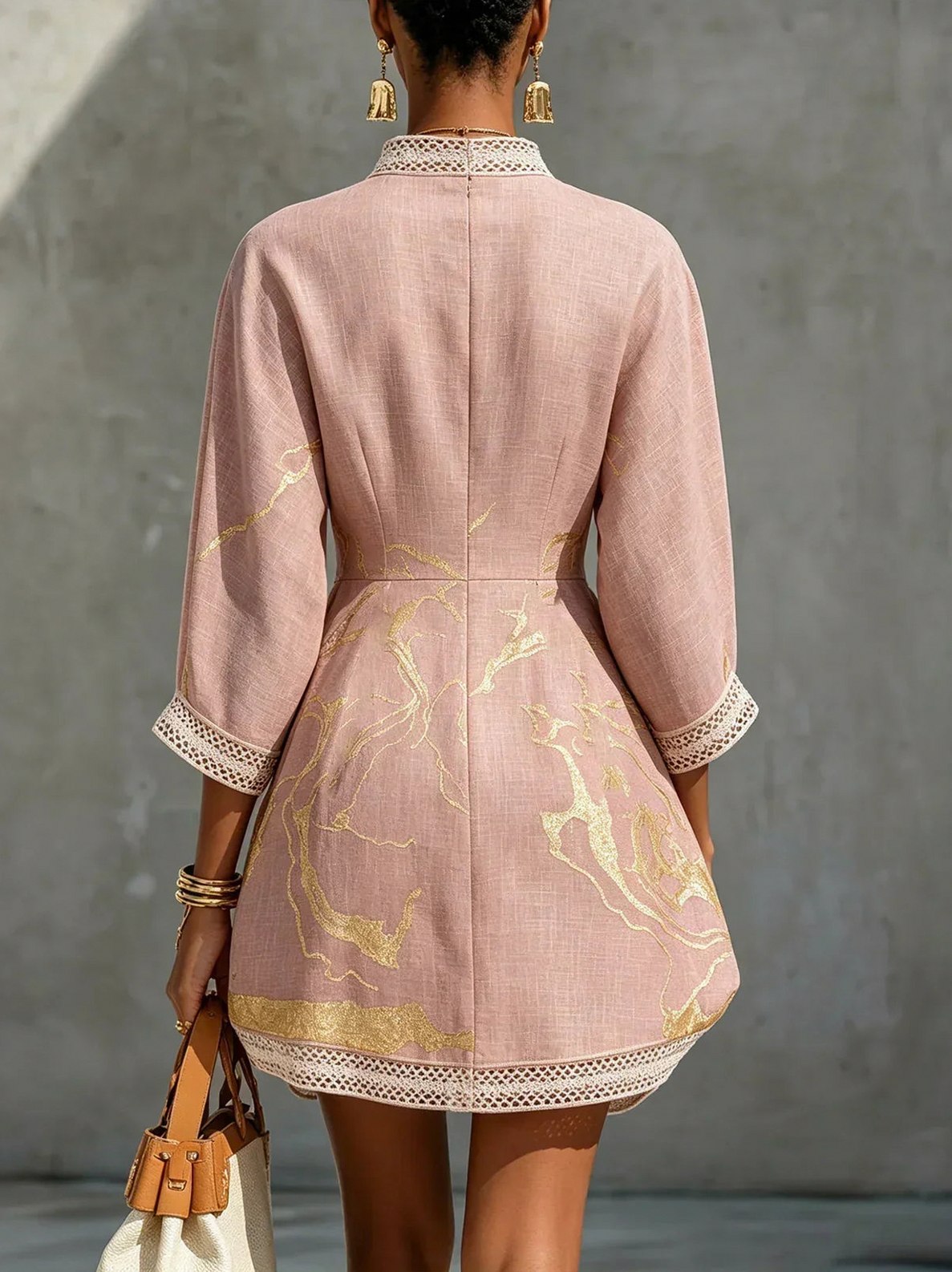Lace Trim 3/4 Sleeve Mini Dress