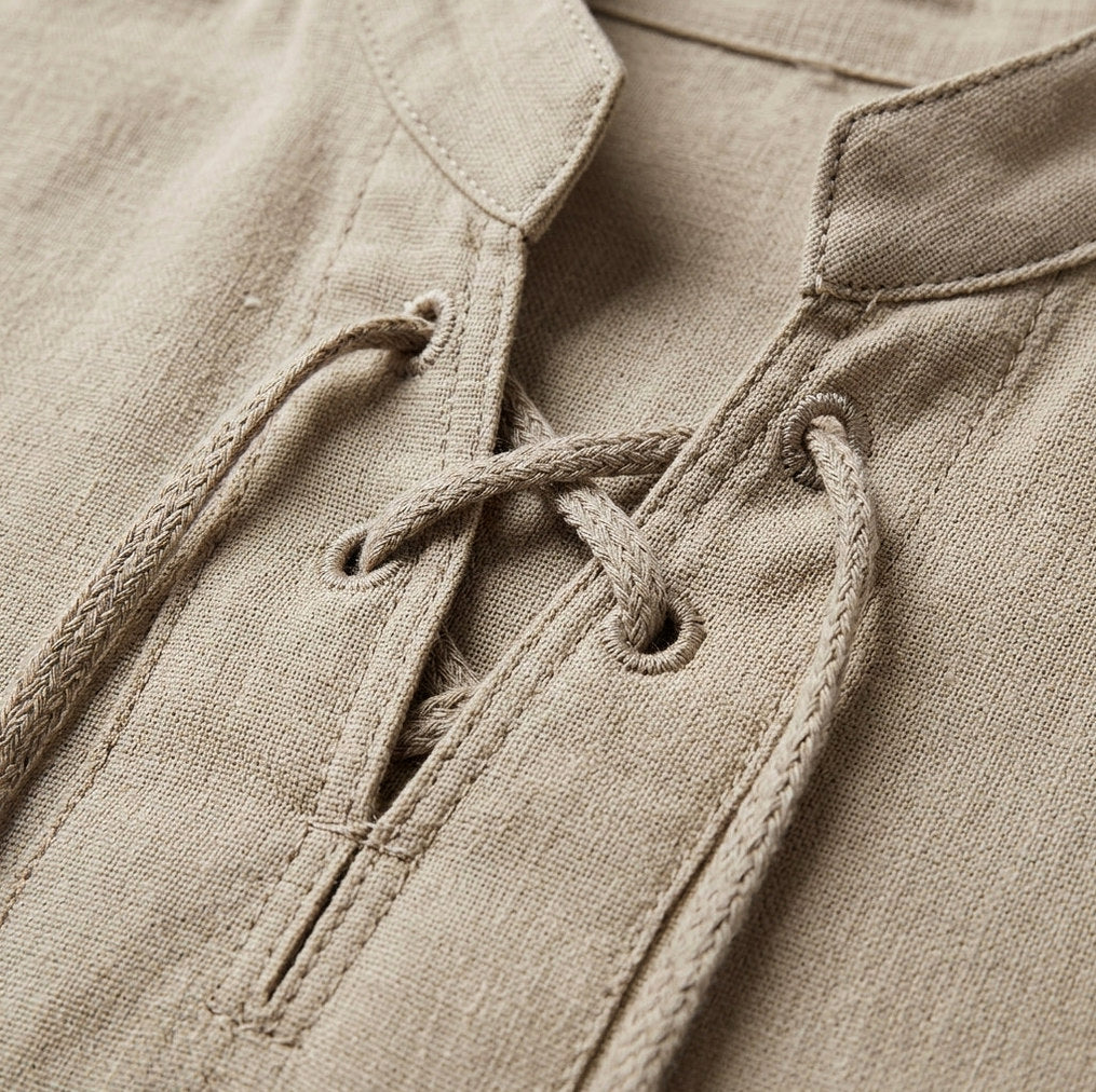 Lace Up Stand Collar Shirt