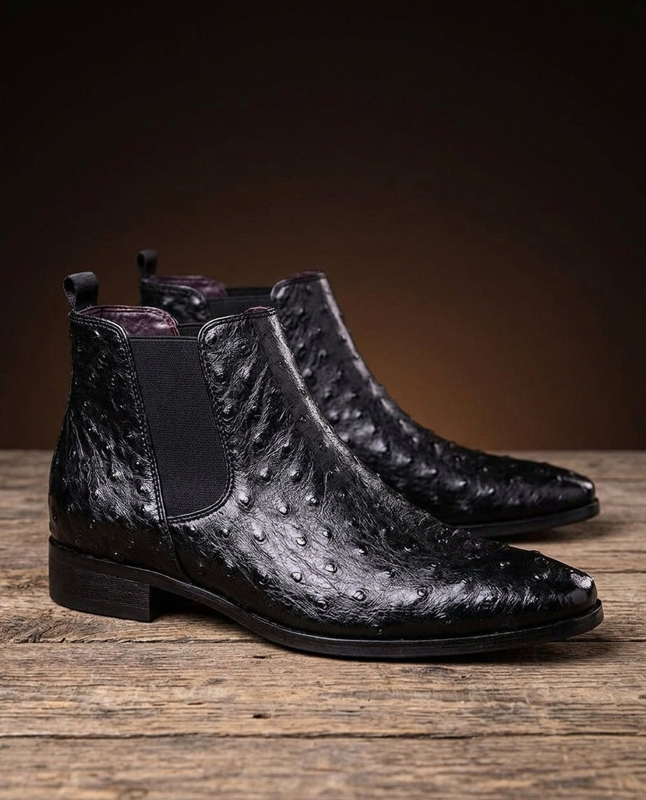 Ostrich Embossed Chelsea Boots