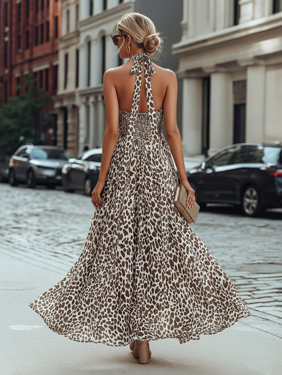Leopard Print Halter Maxi Dress