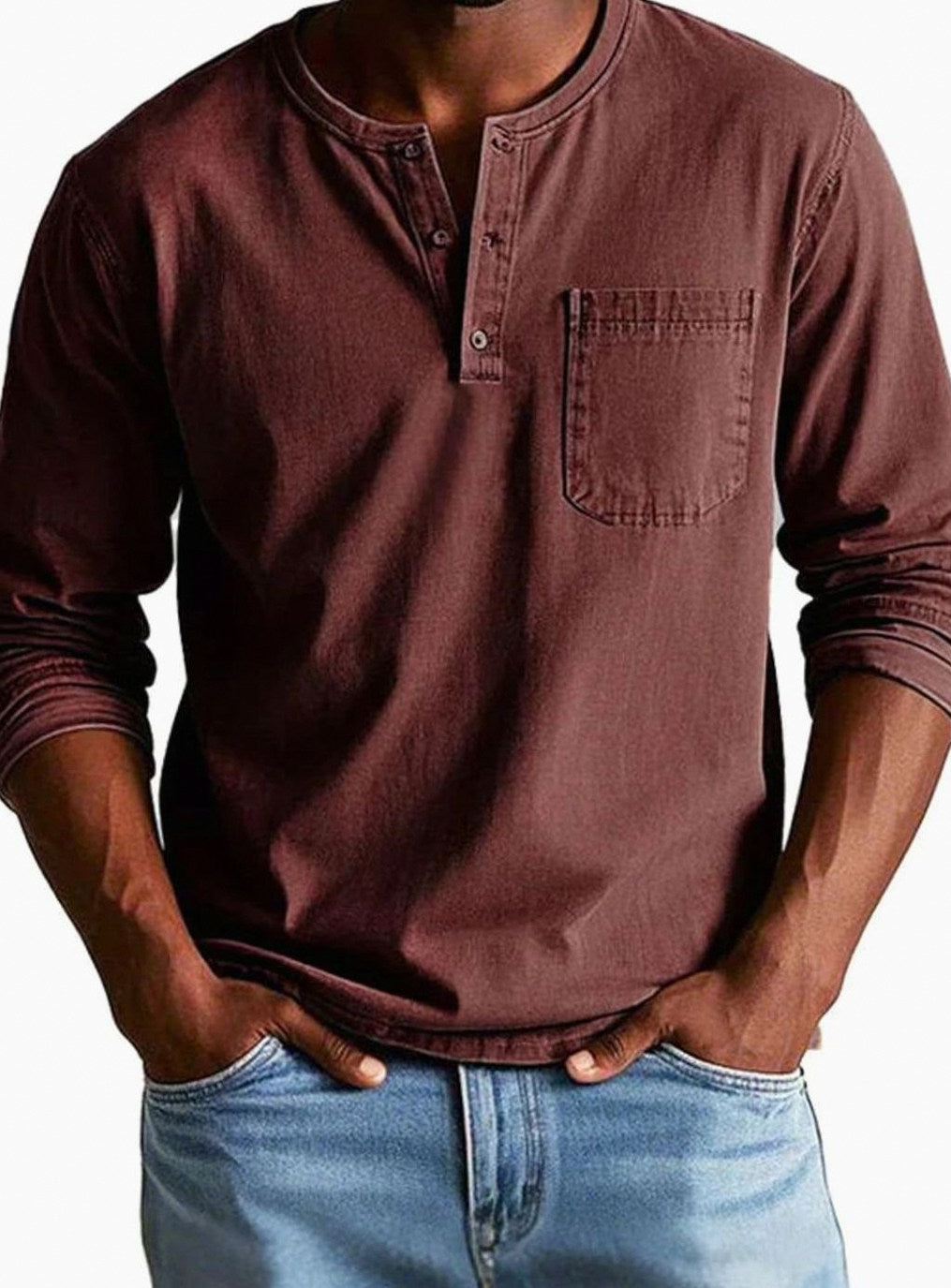 Long Sleeve Chest Pocket Henley