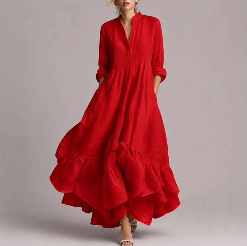 Long Sleeve Tiered Button Maxi Dress