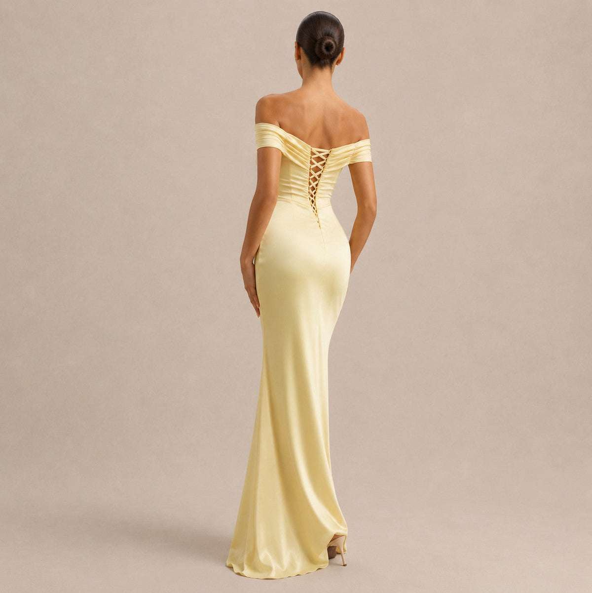 Off Shoulder Satin Maxi Dress