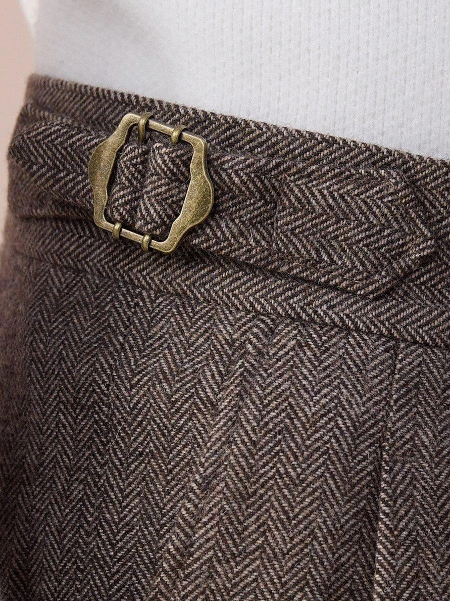 Double Pleated Herringbone Dress Pants