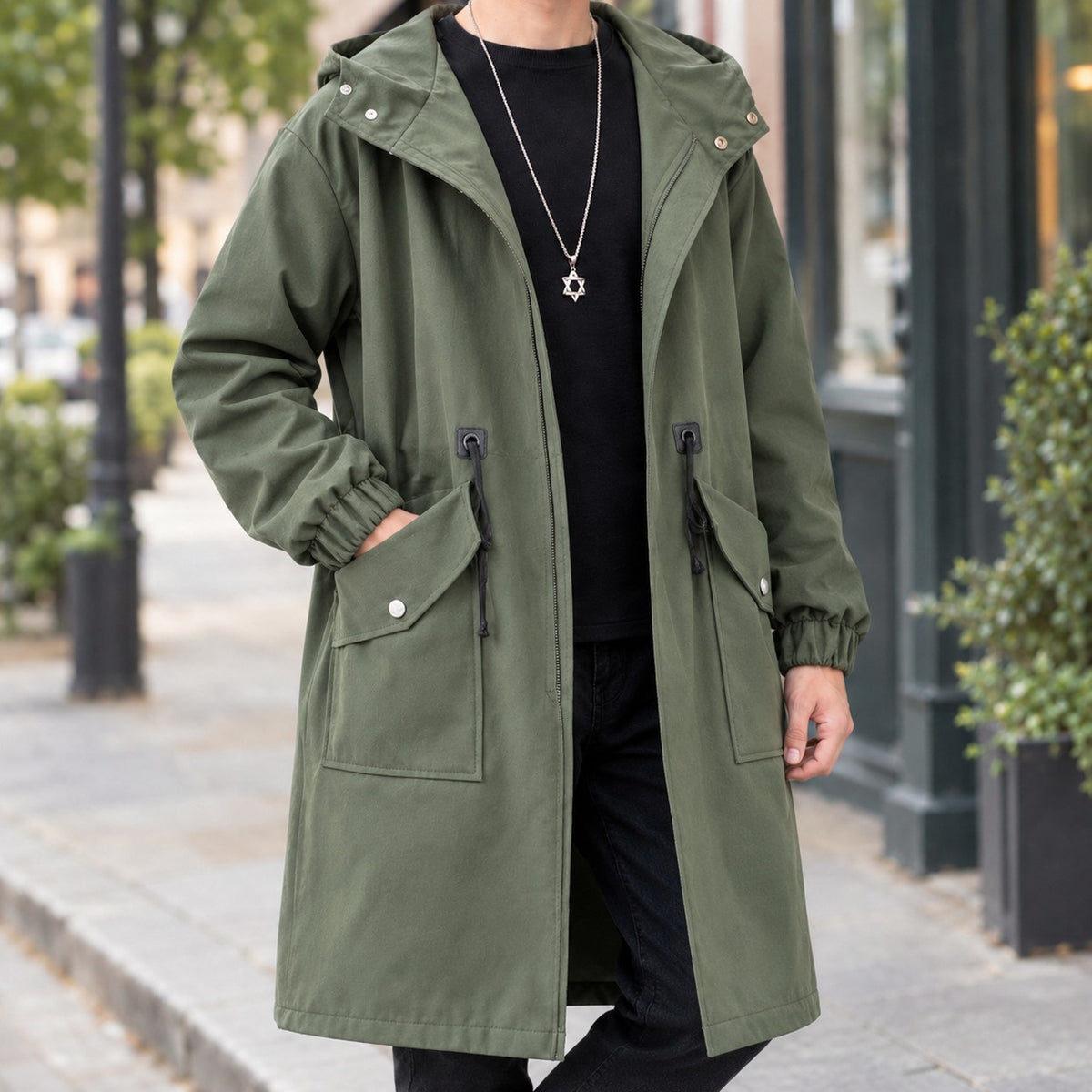 Relaxed Fit Hooded Trench Coat
