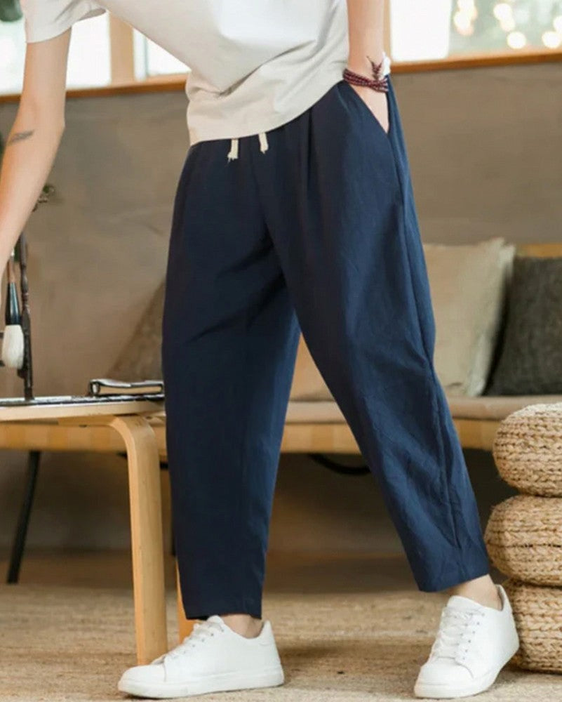 Relaxed Fit Pleated Drawstring Pants