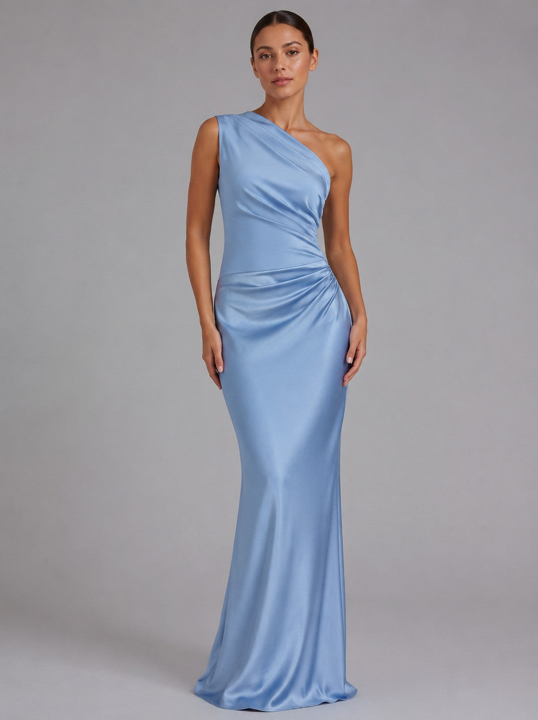 Satin One Shoulder Maxi Dress
