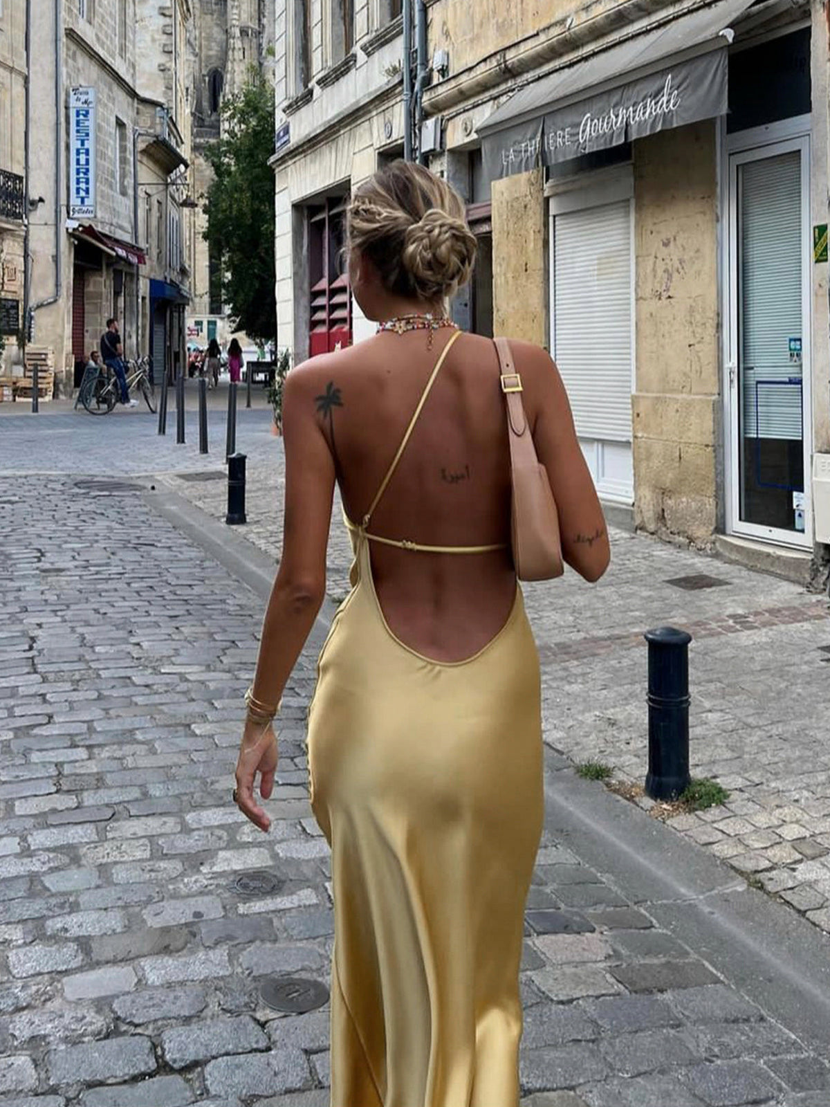 Satin One Shoulder Midi Dress