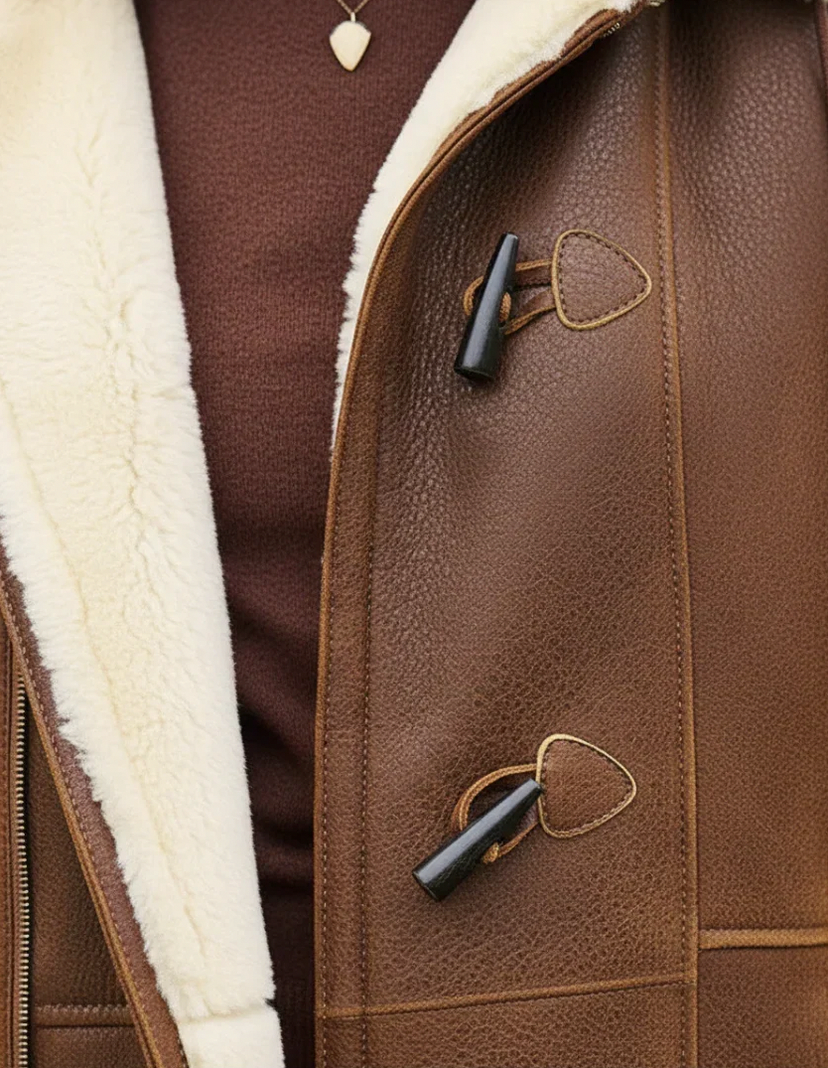 Suede Relaxed Long Sleeve Hooded Sherpa Trim Toggle Coat