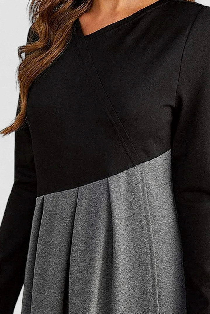 Tweed Long Sleeve Pleated Maxi Dress