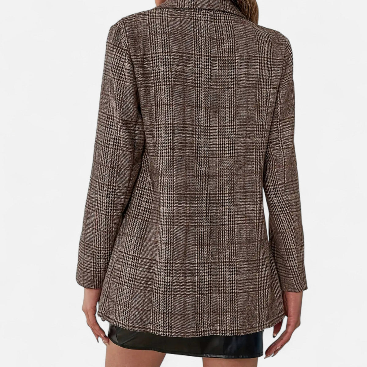 Tweed Plaid Long Sleeve Button Front Fitted Blazer