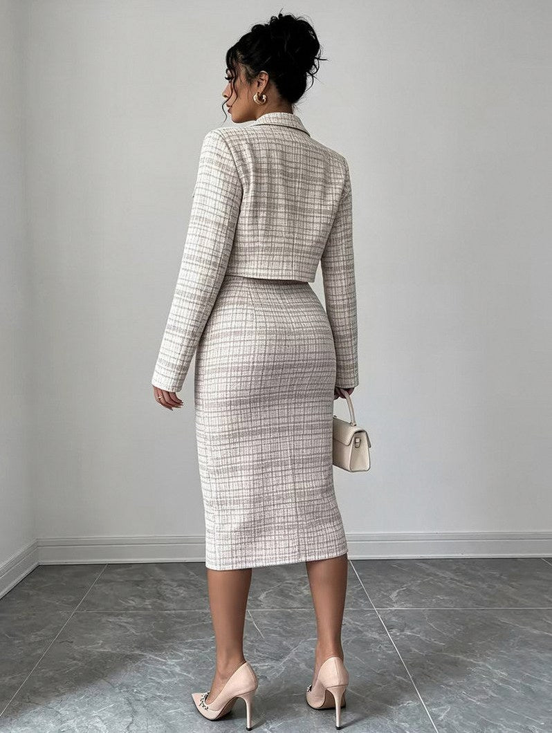 Tweed Plaid Square Neck Matching Set