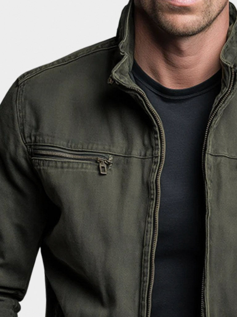 Twill Stand Collar Zip Jacket