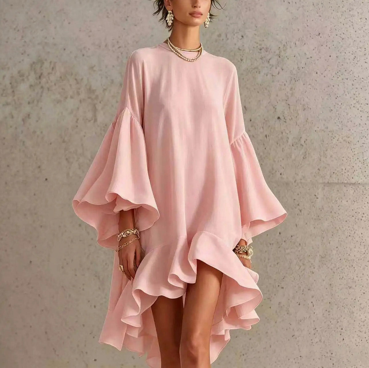 Babydoll Long Sleeve Ruffle Mini Dress