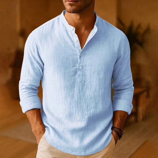 Band Collar Long Sleeve Henley Shirt