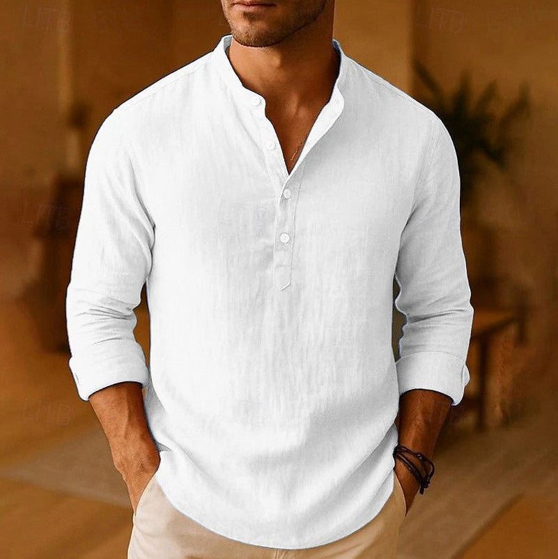 Band Collar Long Sleeve Henley Shirt