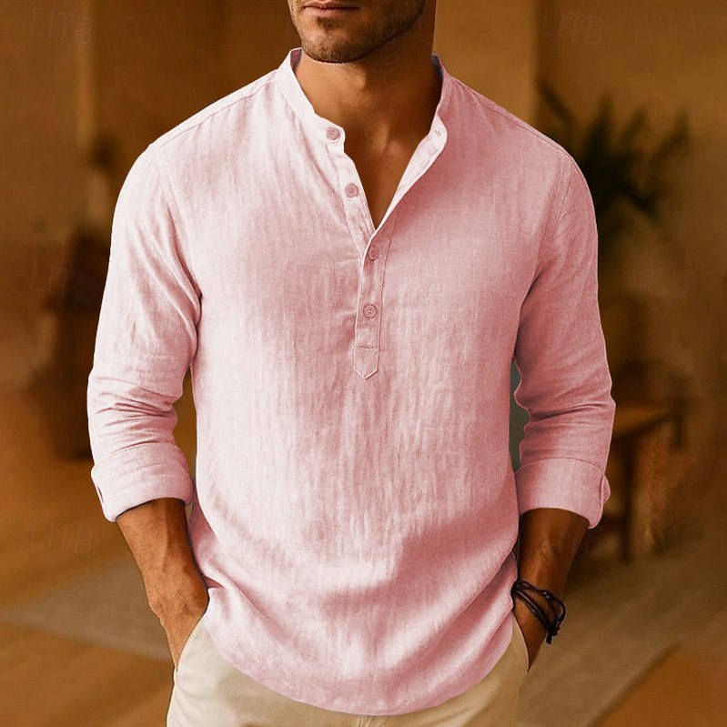 Band Collar Long Sleeve Henley Shirt