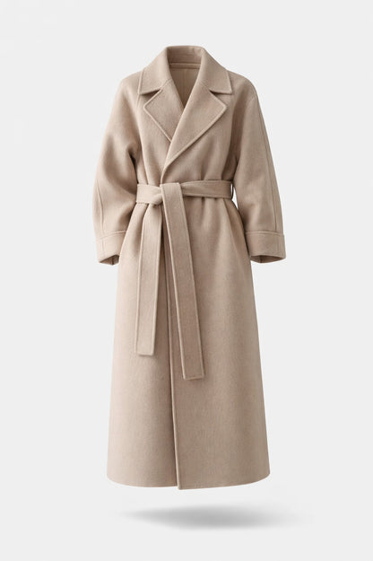 Belted Notched Lapel Long Coat
