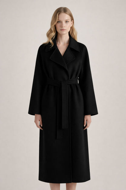 Belted Notched Lapel Long Coat