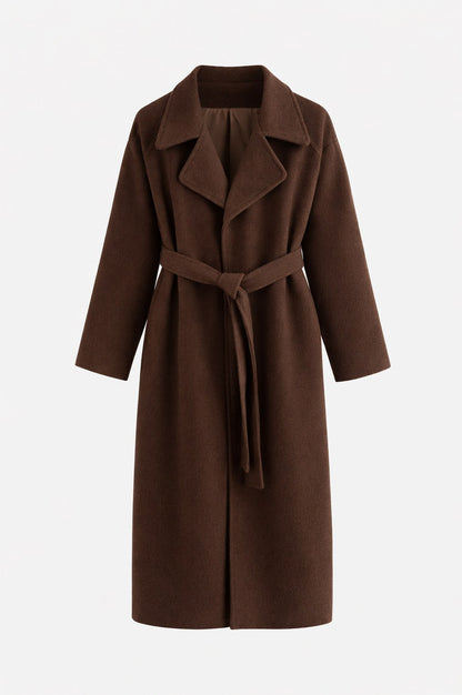 Belted Notched Lapel Long Coat
