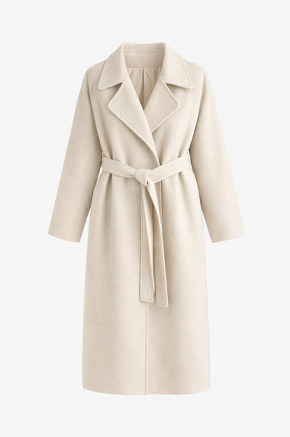Belted Notched Lapel Long Coat
