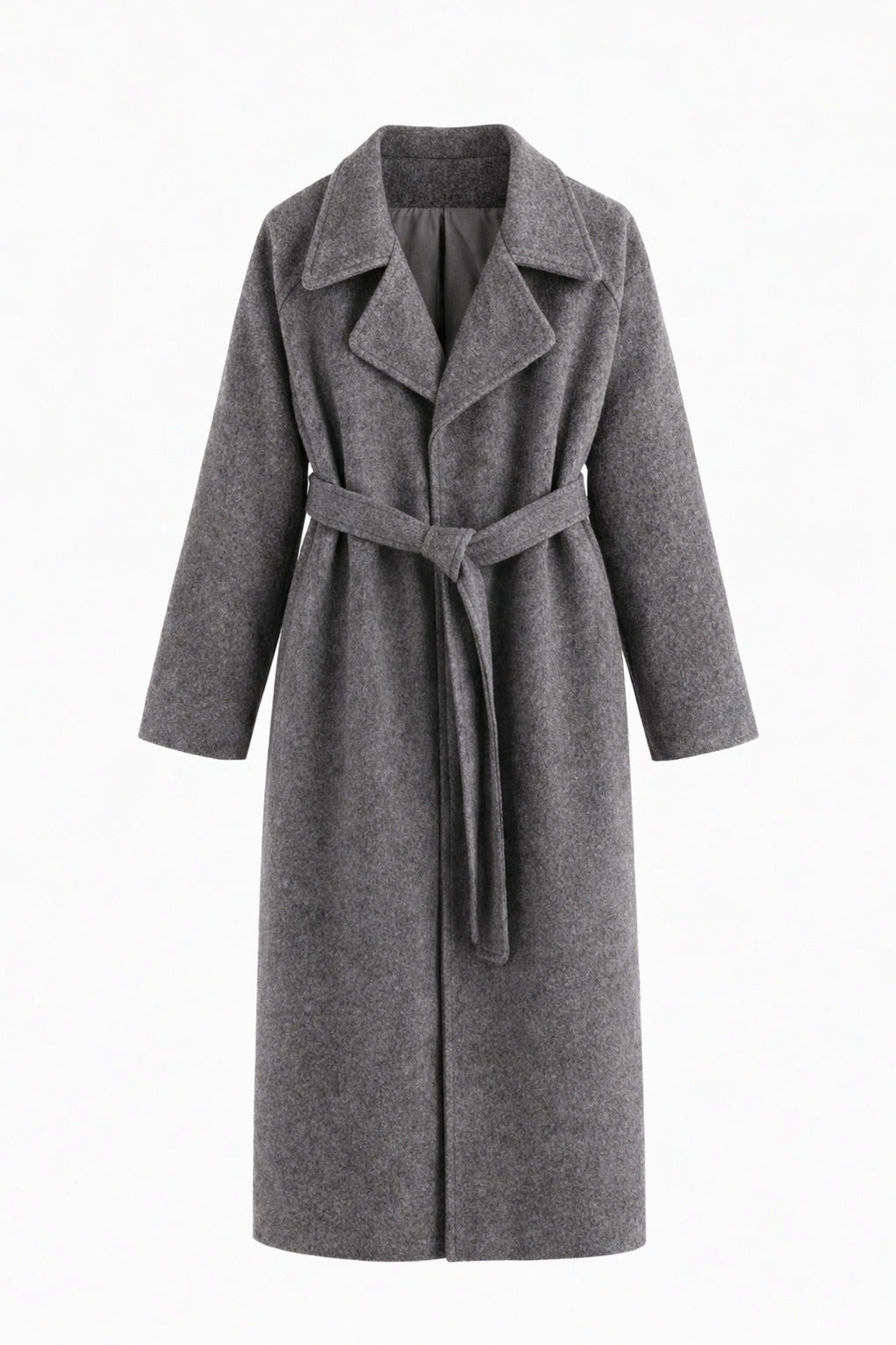 Belted Notched Lapel Long Coat