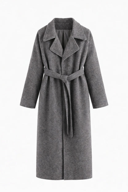 Belted Notched Lapel Long Coat