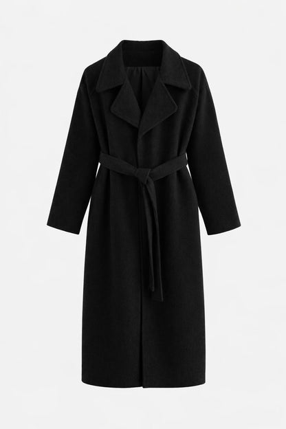Belted Notched Lapel Long Coat