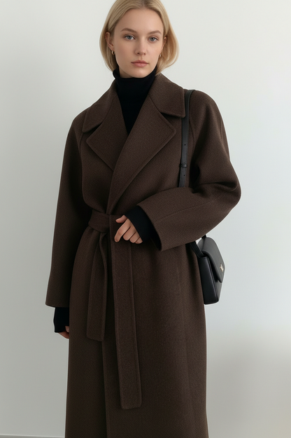 Belted Notched Lapel Long Coat