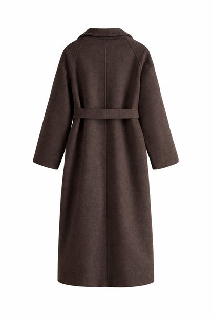 Belted Notched Lapel Long Coat