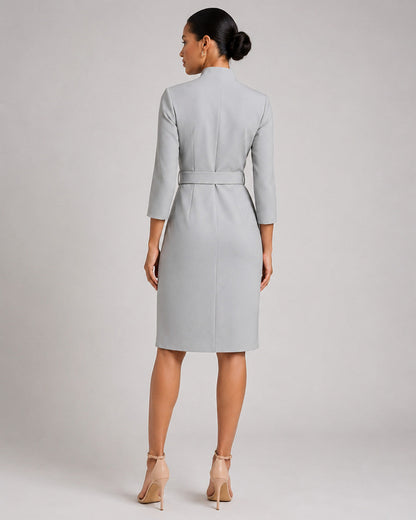 3/4 Sleeve Belted Wrap Midi Dress