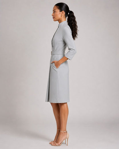 3/4 Sleeve Belted Wrap Midi Dress