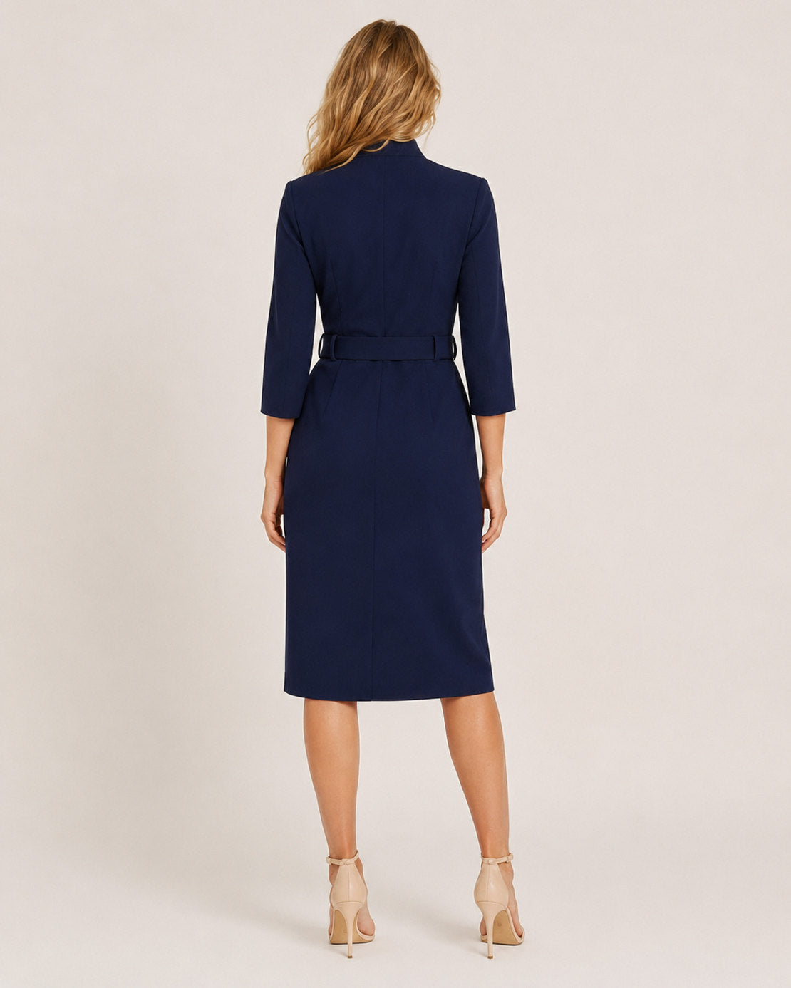 3/4 Sleeve Belted Wrap Midi Dress