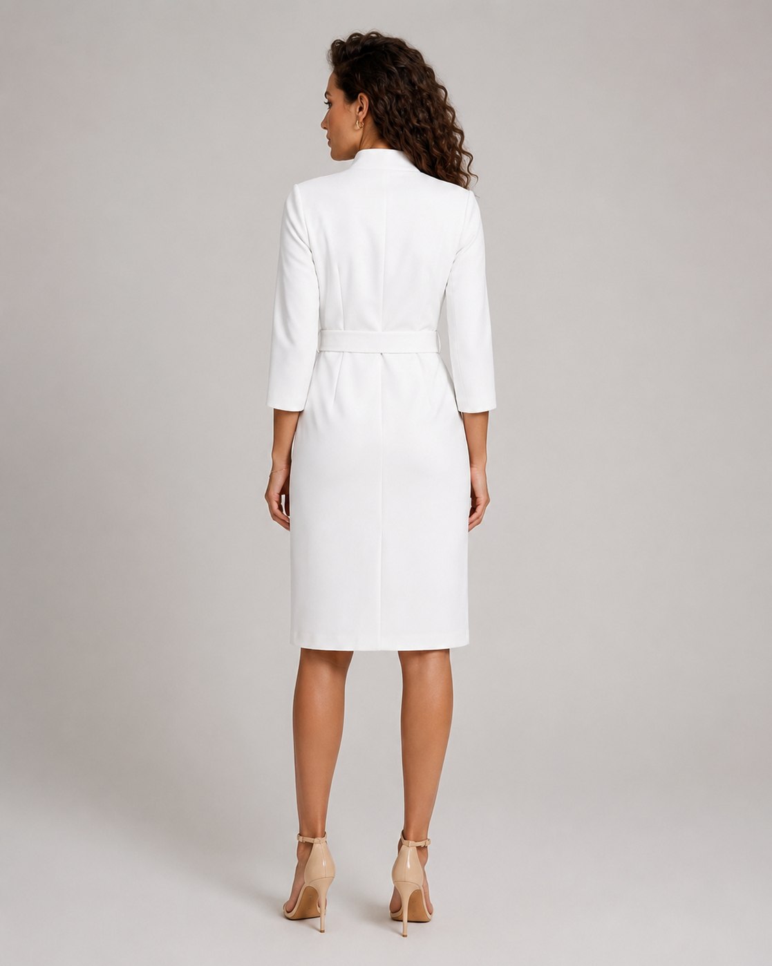 3/4 Sleeve Belted Wrap Midi Dress