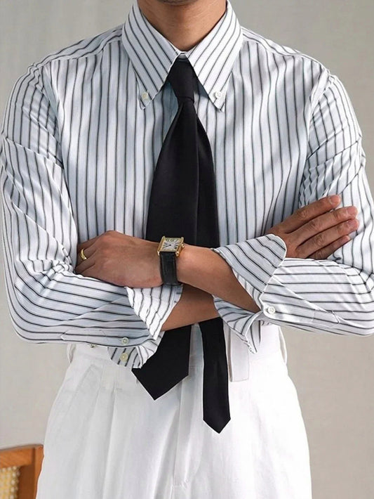 Striped Point Collar Dress Shirt