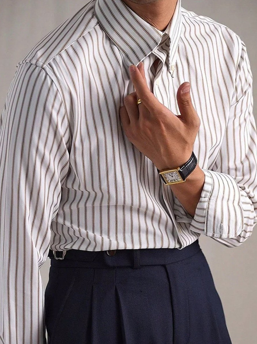 Striped Point Collar Dress Shirt
