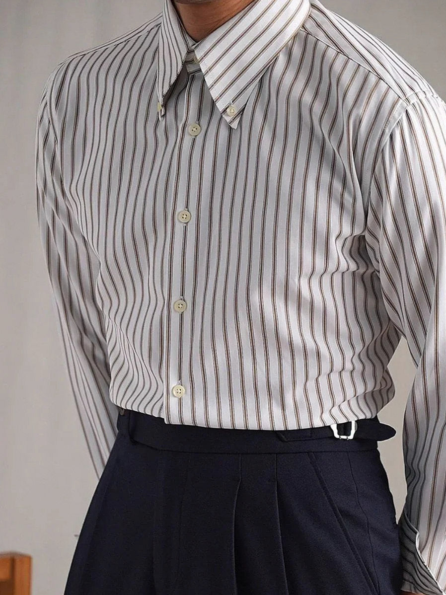 Striped Point Collar Dress Shirt