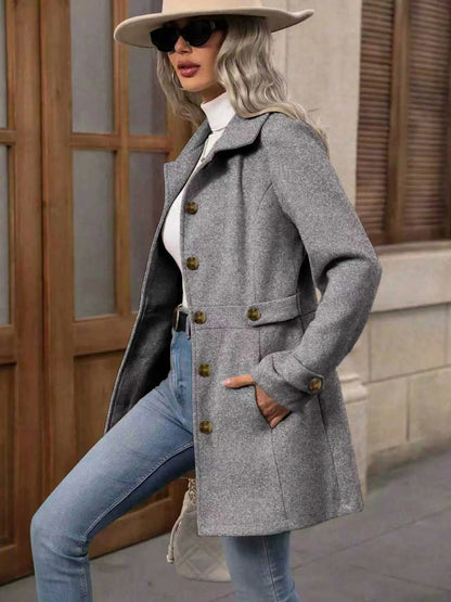 Button Front Long Sleeve Coat