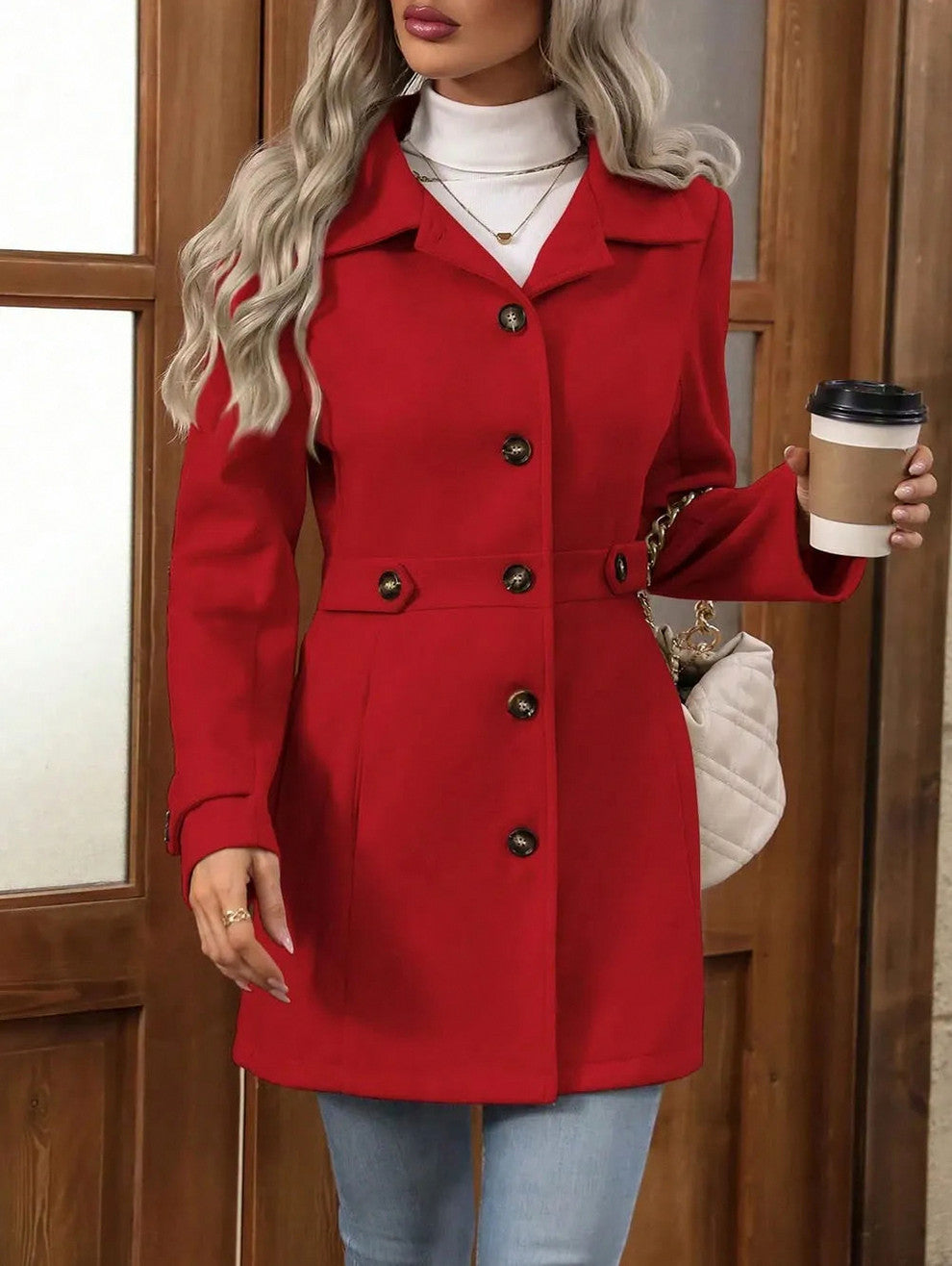 Button Front Long Sleeve Coat