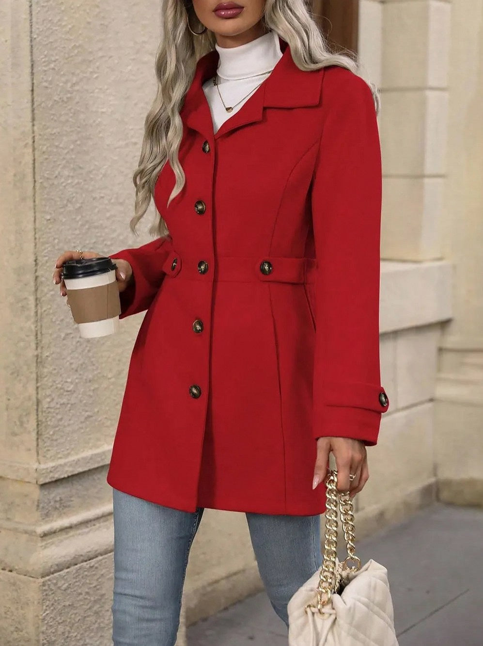 Button Front Long Sleeve Coat