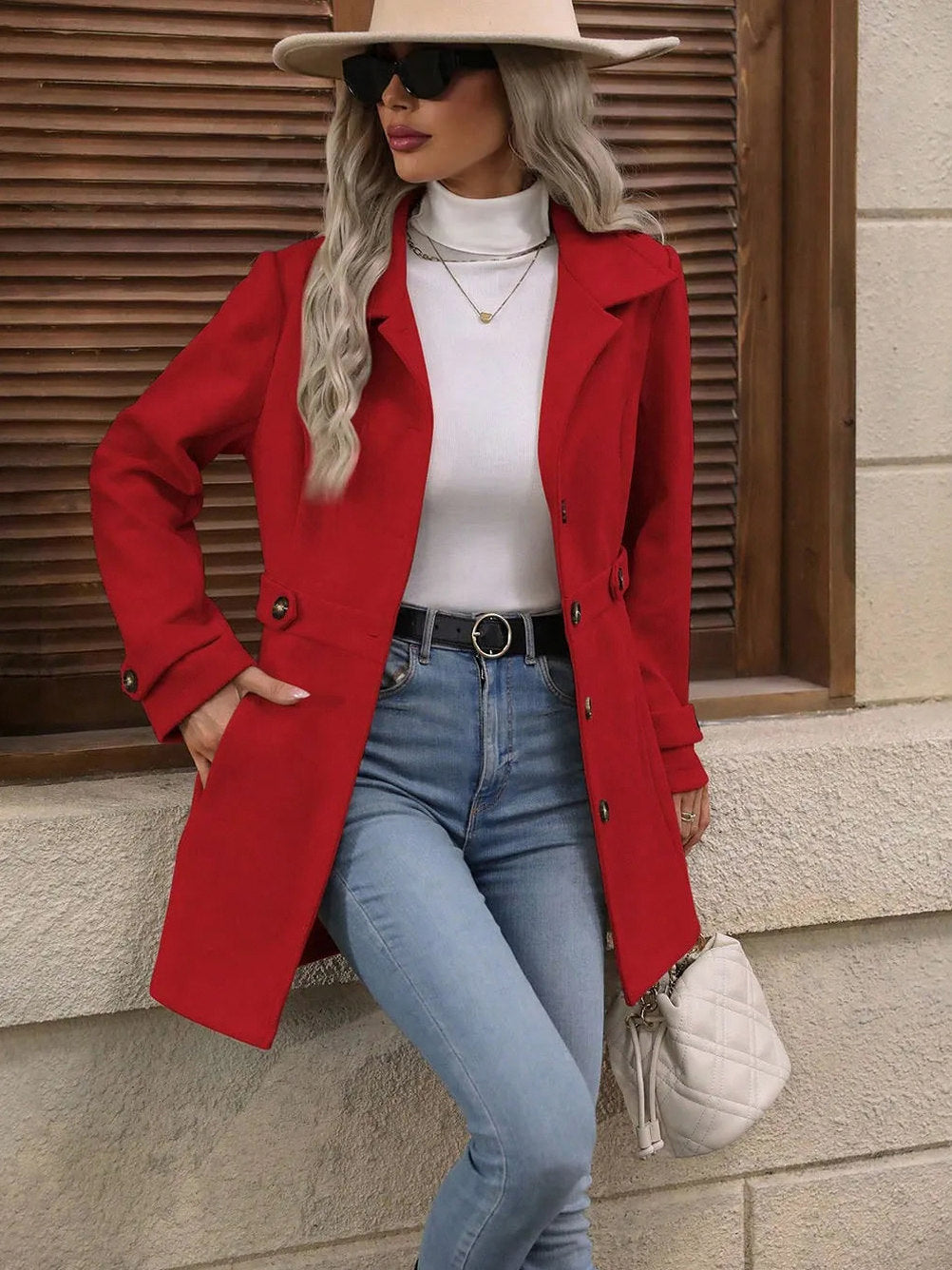 Button Front Long Sleeve Coat