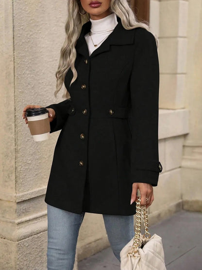 Button Front Long Sleeve Coat