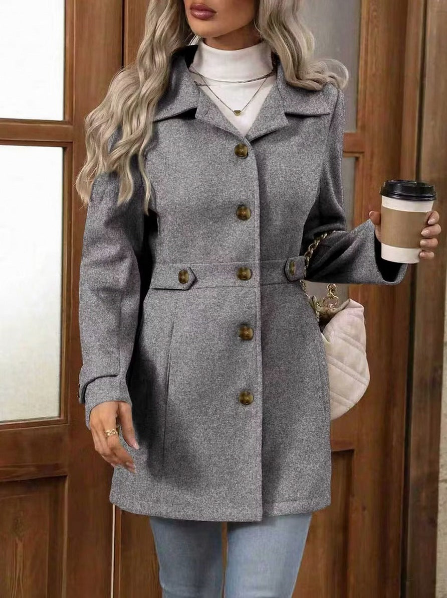 Button Front Long Sleeve Coat