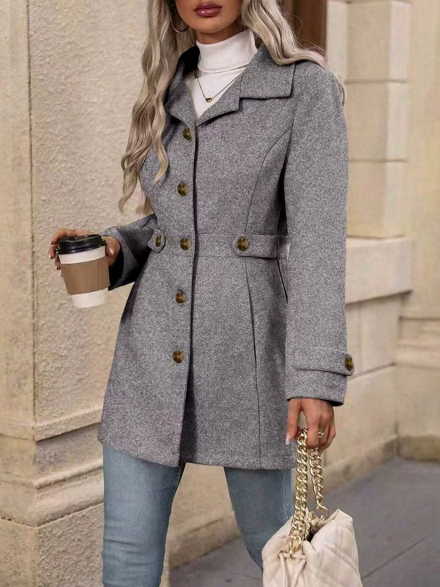 Button Front Long Sleeve Coat