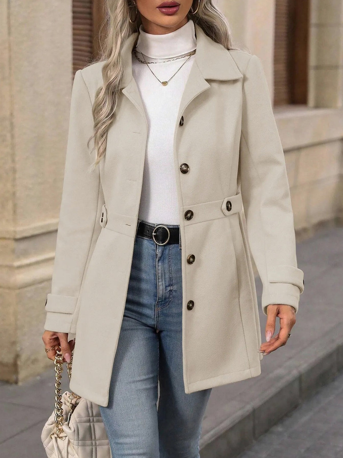 Button Front Long Sleeve Coat